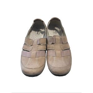 Clarks Womens Tan Nubuck Leather Slip-on Haley Stork Fisherman Sandals Size 8.5